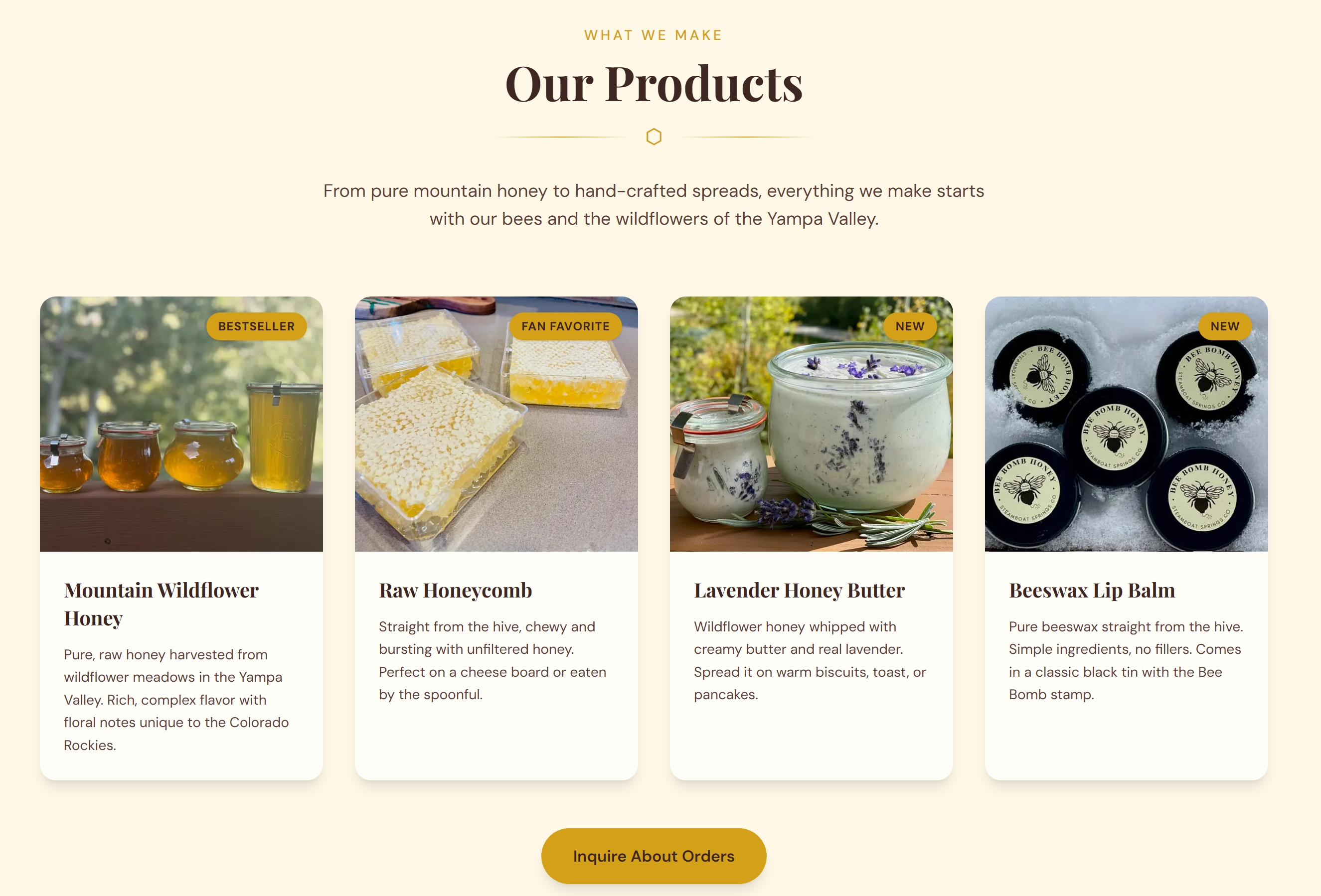 Bee Bomb Website Products Page