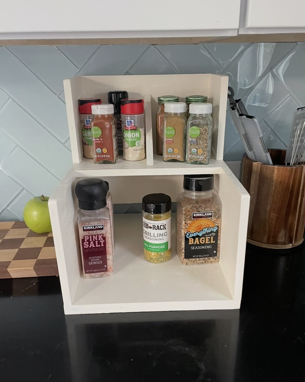 Finished spice rack in kitchen